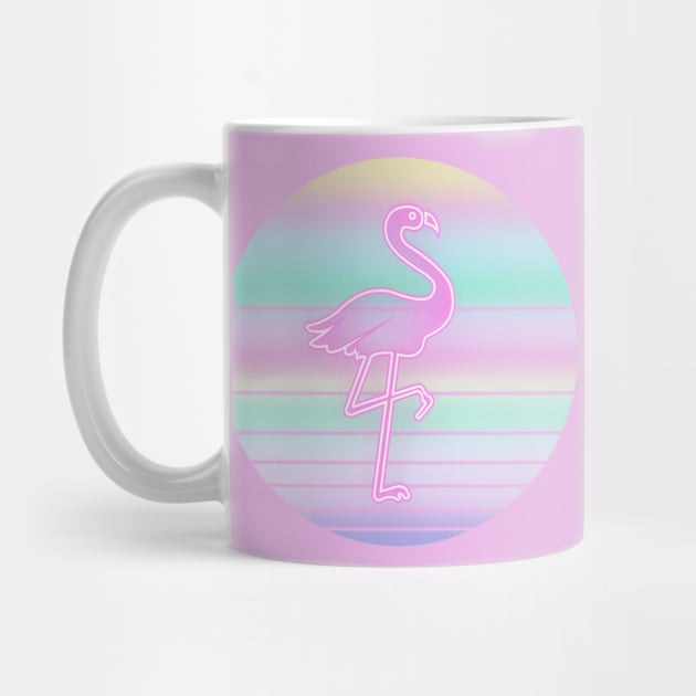 80's Retro Flamingo On Iridescent Color Sun by iZiets